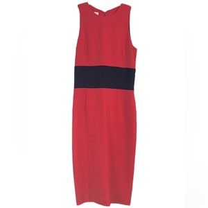 Michael Kors Red Virgin Wool Pencil Dress Black Waist Band Detail Back Slit